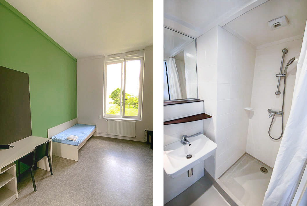 Chambre et salle de bains de l'Escale Reims
